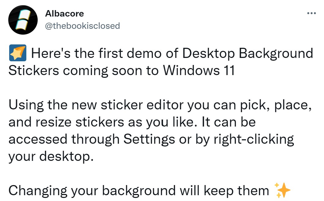 Windows 11 ทดสอบฟีเจอร์ใหม่ เพิ่มสติ๊กเกอร์ตกแต่งหน้าจอได้